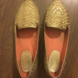 Coach Woven Straw and Gold Loafer